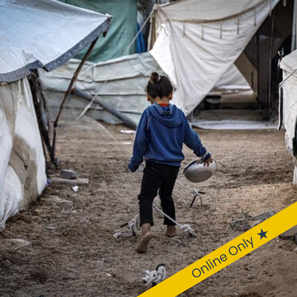 A girl in Gaza plays among her IDP camp